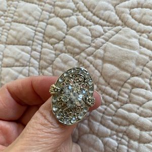 Vintage costume Silver rhinestone ring adjustable